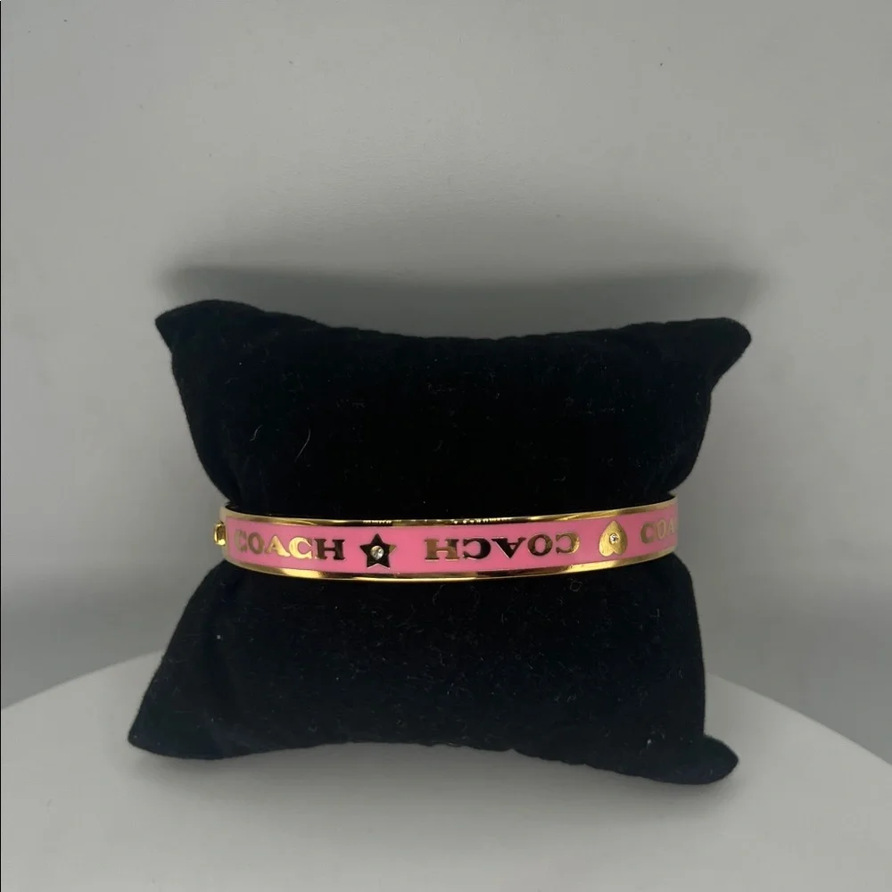 043. Pink Enamel and Gold Logo Bracelet With Box 6 3/4”